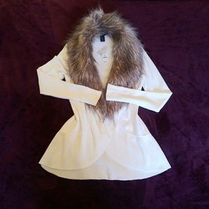 Winter White Cardigan w/ Faux Fur-trimmed Collar